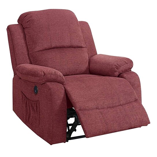Saltoro Sherpi 39 Inch Fabric Power Recliner with USB Port, Red